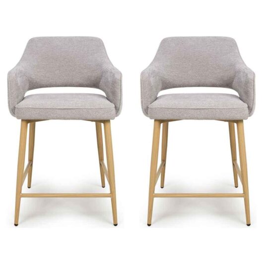 Eureka Pewter Fabric Counter Bar Chairs with Oak Legs in Pair