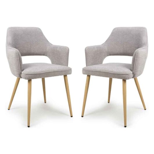Eureka Pewter Fabric Dining Chairs with Oak Legs in Pair