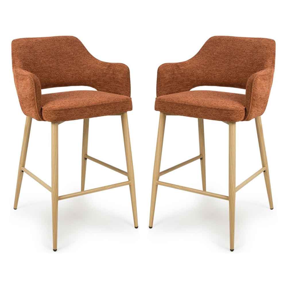 Eureka Rust Fabric Bar Chairs with Oak Legs in Pair