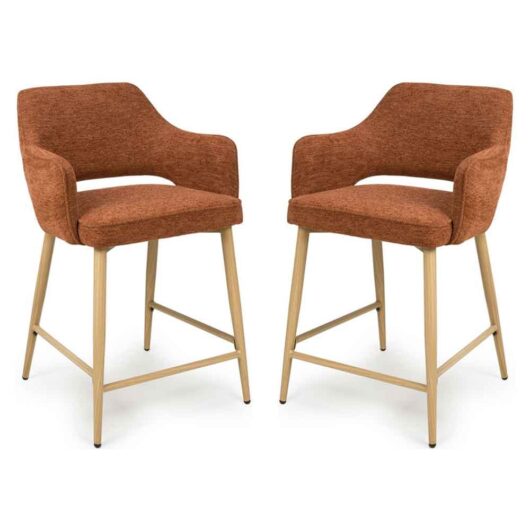 Eureka Rust Fabric Counter Bar Chairs with Oak Legs in Pair