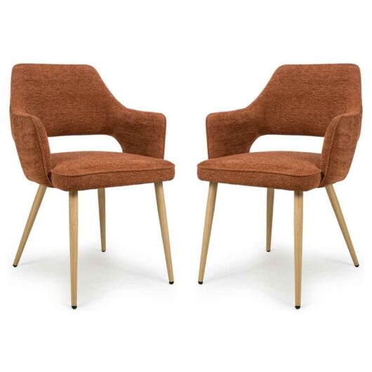 Eureka Rust Fabric Dining Chairs with Oak Legs in Pair