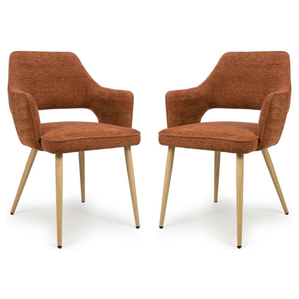 Eureka Rust Fabric Dining Chairs with Oak Legs in Pair