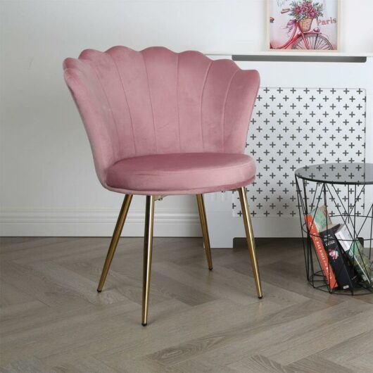 FREYA Velvet Upholstered Petal Back Scallop Accent Dining Chair - Pink