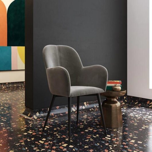 Fatwa Velvet Accent Chair With Black Metal Legs In Grey