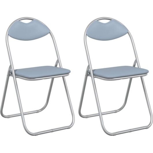 Foldable Dinning Chair 2 pcs Grey 48 x 43.5 x 81 cm PVC steel vidaXL