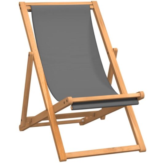 Folding Beach Chair Solid Teak Wood Grey vidaXL