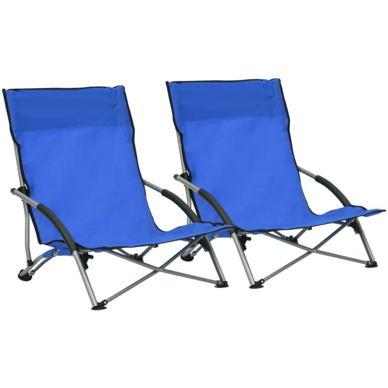 Folding Beach Chairs 2 pcs Blue Fabric vidaXL