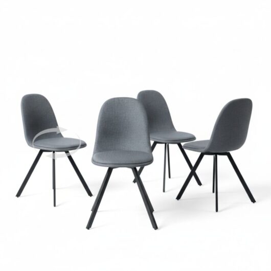 FurnitureR Set of 4 Dining Chairs, 360 Swivel Armless Dining Chairs with Metal Legs, Elegant Kitchen Chairs for Bedroom Dining Room, Fabric, Grey