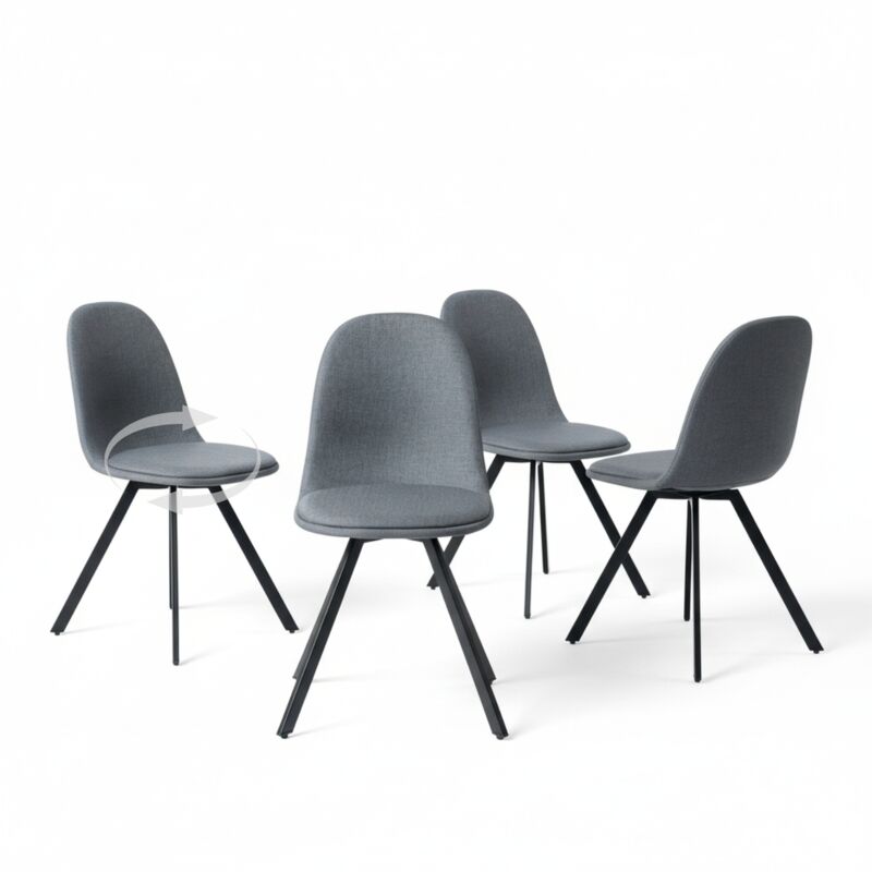 FurnitureR Set of 4 Dining Chairs, 360 Swivel Armless Dining Chairs with Metal Legs, Elegant Kitchen Chairs for Bedroom Dining Room, Fabric, Grey