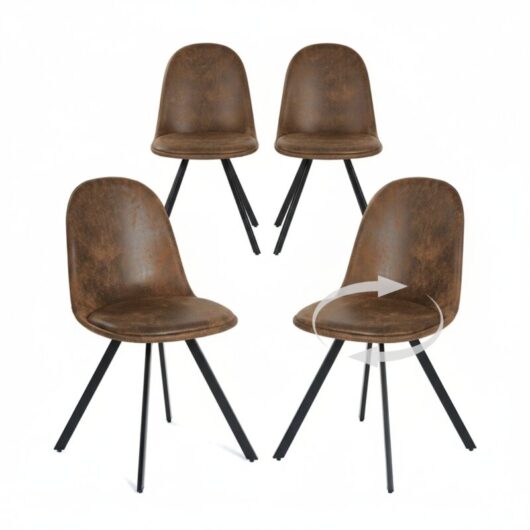 FurnitureR Set of 4 Dining Chairs, 360 Swivel Armless Dining Chairs with Metal Legs, Elegant Kitchen Chairs for Bedroom Dining Room, Suede, Brown
