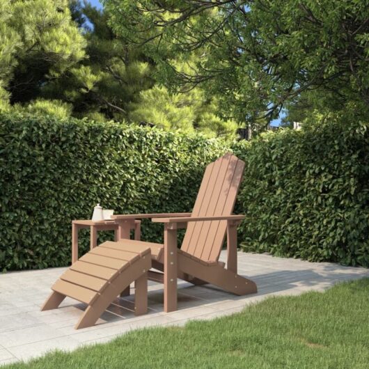 Garden Adirondack Chair with Footstool HDPE Brown vidaXL