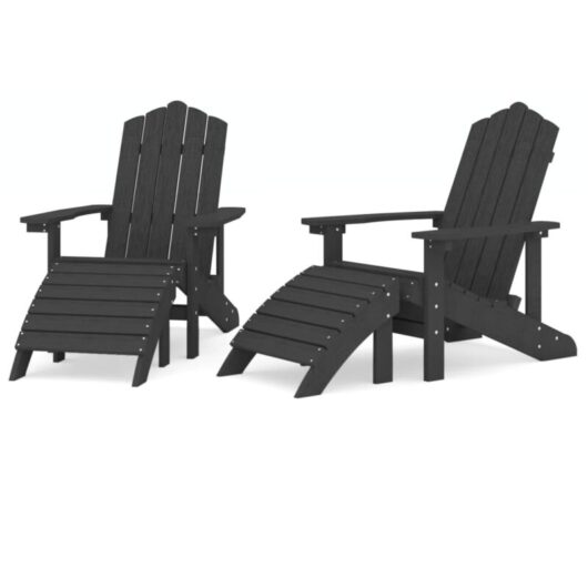 Garden Adirondack Chairs 2 pcs with Footstools HDPE Anthracite vidaXL