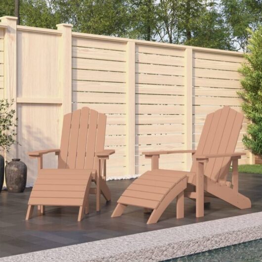 Garden Adirondack Chairs 2 pcs with Footstools HDPE Brown vidaXL