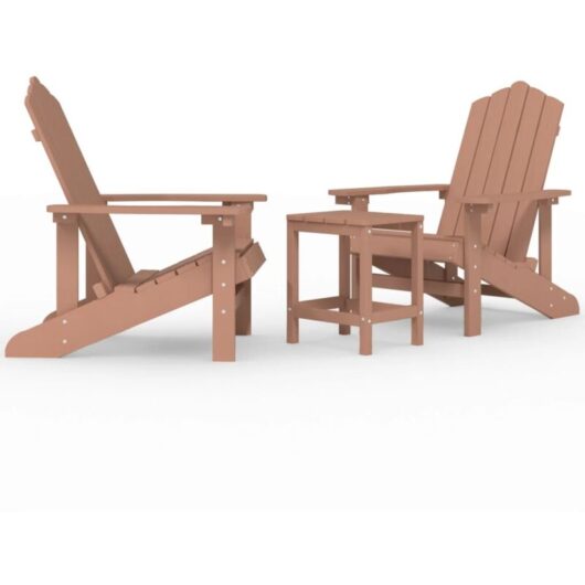 Garden Adirondack Chairs with Table HDPE Brown vidaXL