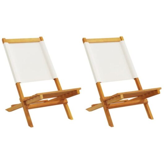 Garden Chairs 2 pcs Cream White Solid Wood Acacia and Fabric vidaXL
