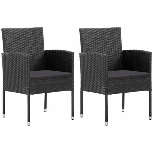 Garden Chairs with Black Cushions 2 pcs Black Poly Rattan vidaXL