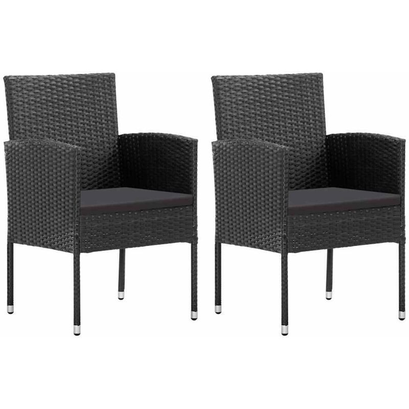 Garden Chairs with Black Cushions 2 pcs Black Poly Rattan vidaXL