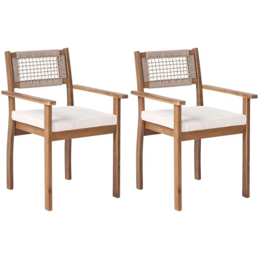 Garden Set of 2 Chairs Light Brown Acacia Wood Top Rustic Style Outdoor SUMIRAGO