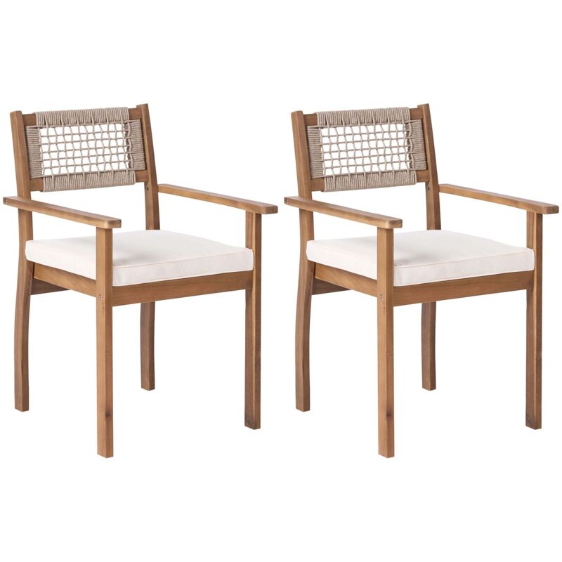 Garden Set of 2 Chairs Light Brown Acacia Wood Top Rustic Style Outdoor SUMIRAGO