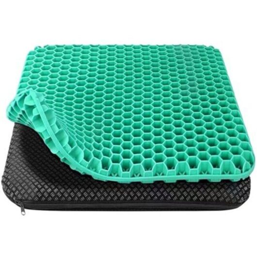 Gel seat cushion, orthopedic - soft and comfortable with a washable, non-slip fabric cover, suitable for office chairs, wheelchairs, car seats, green