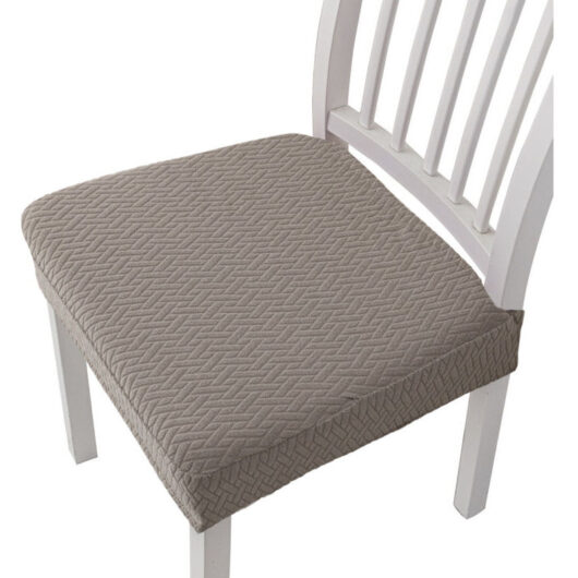 Grey Beige Jacquard Stretch Chair Cover, Washable Plain Elastic Seat Cover for Dining Room, Home/Hotel