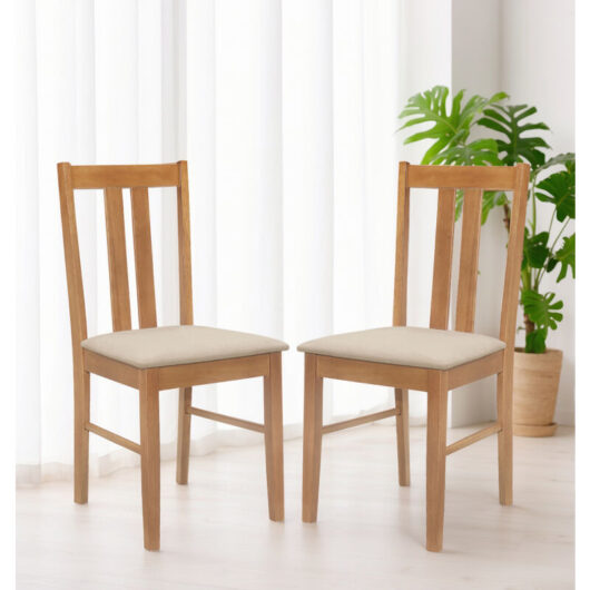 Hallowood Furniture - Aston Wooden Dining Chairs Set of 2 with Warm Cream Fabric Seat Pad, Modern Kitchen Solid Wooden Light Oak Dining Chairs,