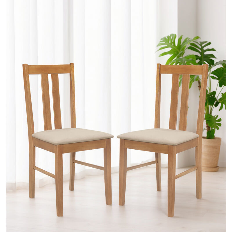 Hallowood Furniture - Aston Wooden Dining Chairs Set of 2 with Warm Cream Fabric Seat Pad, Modern Kitchen Solid Wooden Light Oak Dining Chairs,
