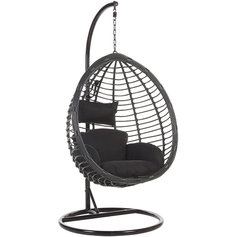 Hanging Chair with Stand TOLLO PE Rattan Black
