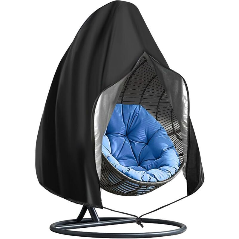 Hanging Egg Cover, 190 x 115 cm Outdoor Hanging Chair Waterproof Cover Egg Protection Chair for Garden Swings and Furniture, Black