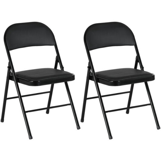 Homcom - 2 Pack Padded Folding Chairs with Cushioned Seat and Metal Frame Black