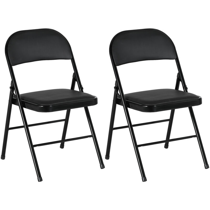 Homcom - 2 Pack Padded Folding Chairs with Cushioned Seat and Metal Frame Black