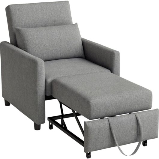 Homcom - Convertible Single Chair Bed with Upholstered Fabric, Grey