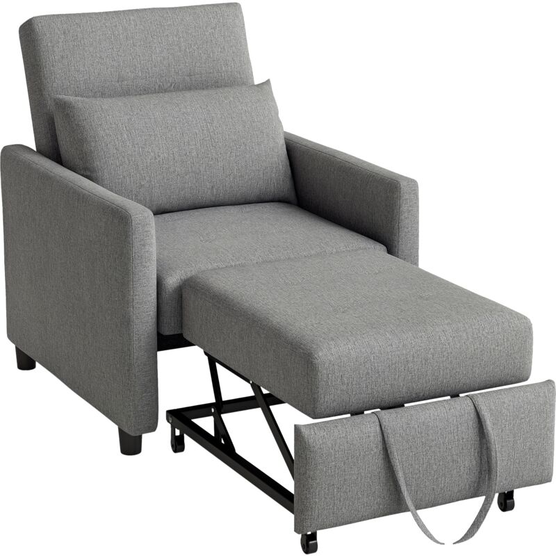 Homcom - Convertible Single Chair Bed with Upholstered Fabric, Grey