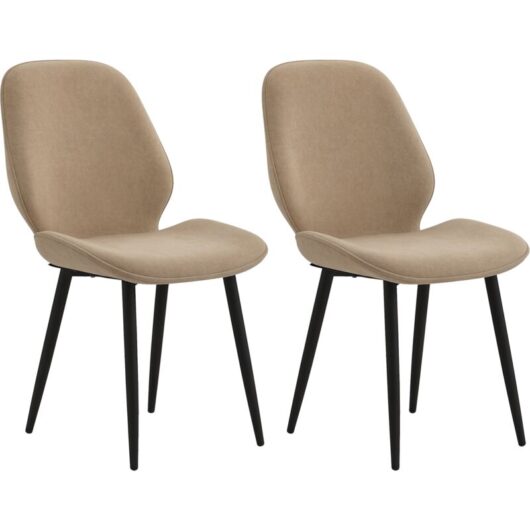 Homcom - Dining Chairs Set of 2, Upholstered Kitchen Chairs with Metal Legs Brown
