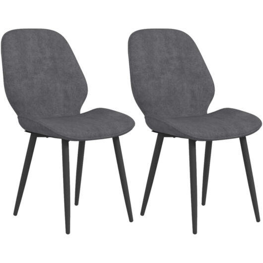 Homcom - Dining Chairs Set of 2, Upholstered Kitchen Chairs with Metal Legs Grey