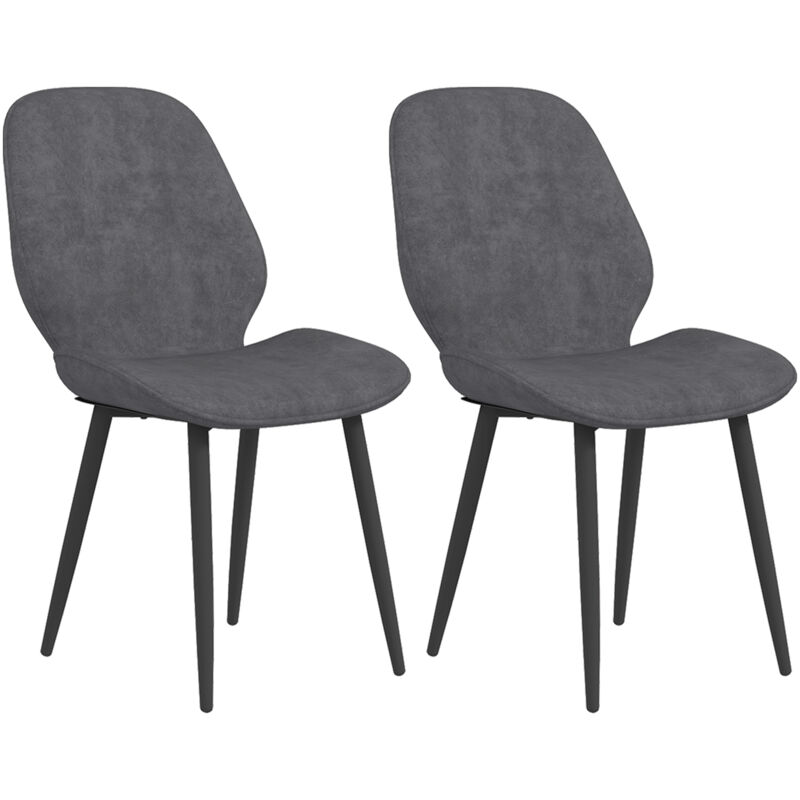 Homcom - Dining Chairs Set of 2, Upholstered Kitchen Chairs with Metal Legs Grey
