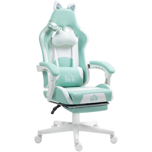 Homcom - Gaming Chair with Footrest, Reclining Computer Chair, Light Blue
