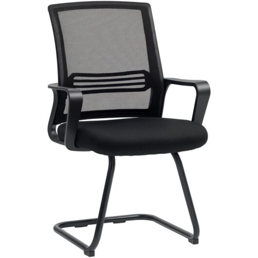 Homcom - Meeting Office Chair, Mesh Reception Chair with Sled Base, Black