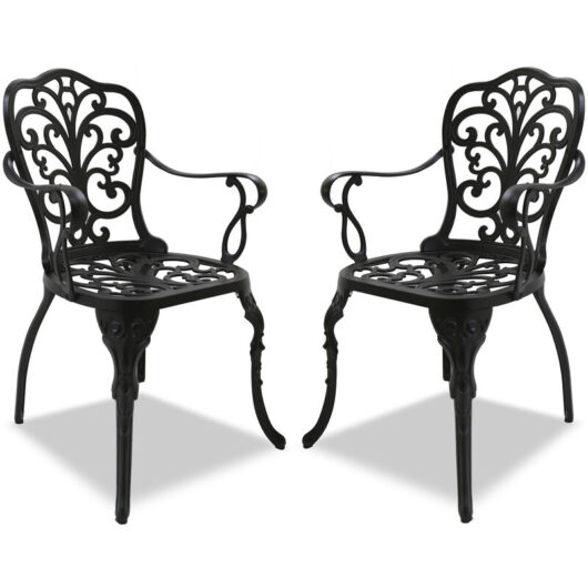 Homeology - Bangui 2-Large Garden & Patio Chairs with Armrests in Cast Aluminium Black