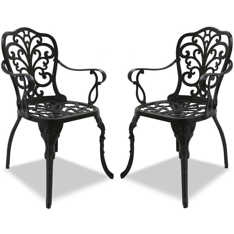 Homeology - Bangui 2-Large Garden & Patio Chairs with Armrests in Cast Aluminium Black