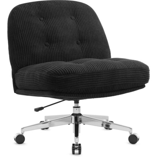 IWMH Dick Office Chair, Cord Fabric Swivel Chair without Armrests, Height-Adjustable Chair for Bedroom, Living Room, Dressing Table - Black