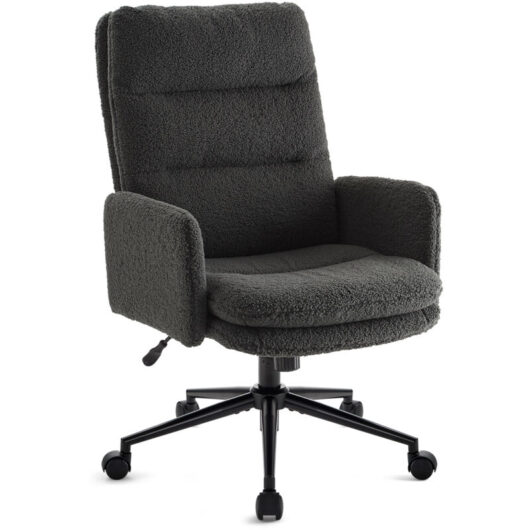 IWMH Ergonomic Office Chair with Casters, Height-Adjustable Swivel Chair, Barber Chair with High Backrest, Desk Chair with Armrests - Gray