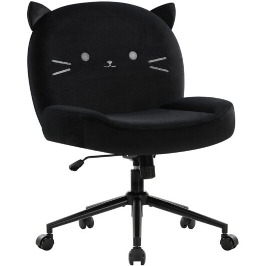 IWMH office chair with casters, cute swivel chair with casters, ergonomic computer chair, height adjustable - black