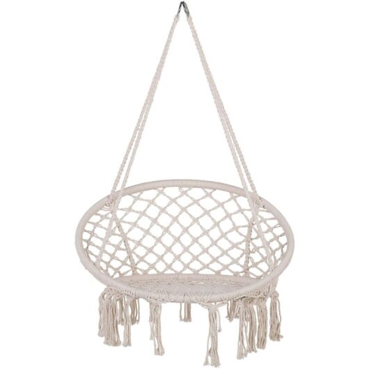 Indoor Outdoor Boho Swing Hanging Chair Swing Cotton Macrame Seat White Gabella