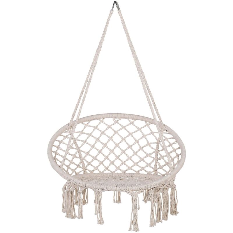 Indoor Outdoor Boho Swing Hanging Chair Swing Cotton Macrame Seat White Gabella
