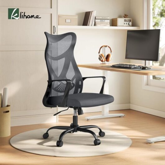Klihome Adjustable Ergonomic Swivel Office Chair W/Wide Padded Seat Cushion - Mesh Grey