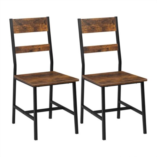 Klihome Dining Chairs 2Pcs Engineered Wood Industrial Style Kitchen Chairs with Metal Frame for Living Room Restaurant, Rustic Brown
