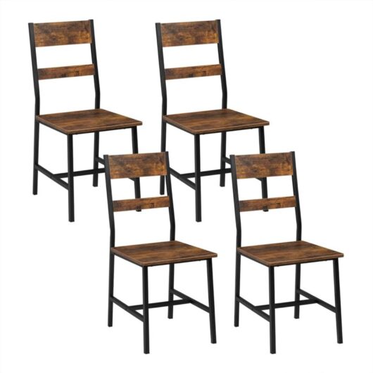 Klihome Dining Chairs 4Pcs Engineered Wood Industrial Style Kitchen Chairs with Metal Frame for Living Room Restaurant, Rustic Brown