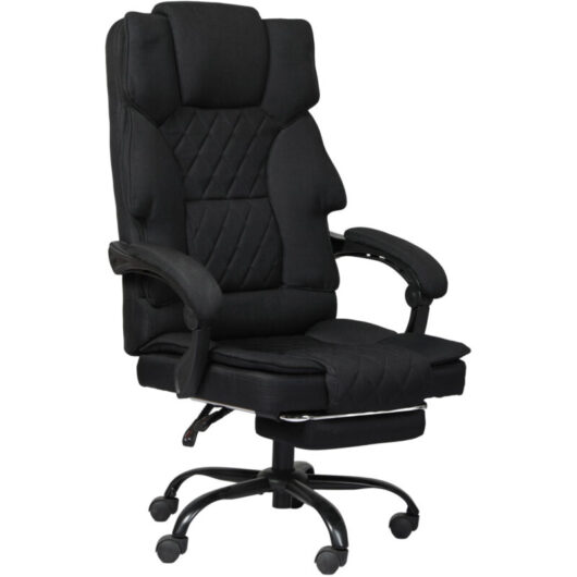 Levede Office Chair with Footrest Linen Fabric High Back Swivel 135° Reclining
