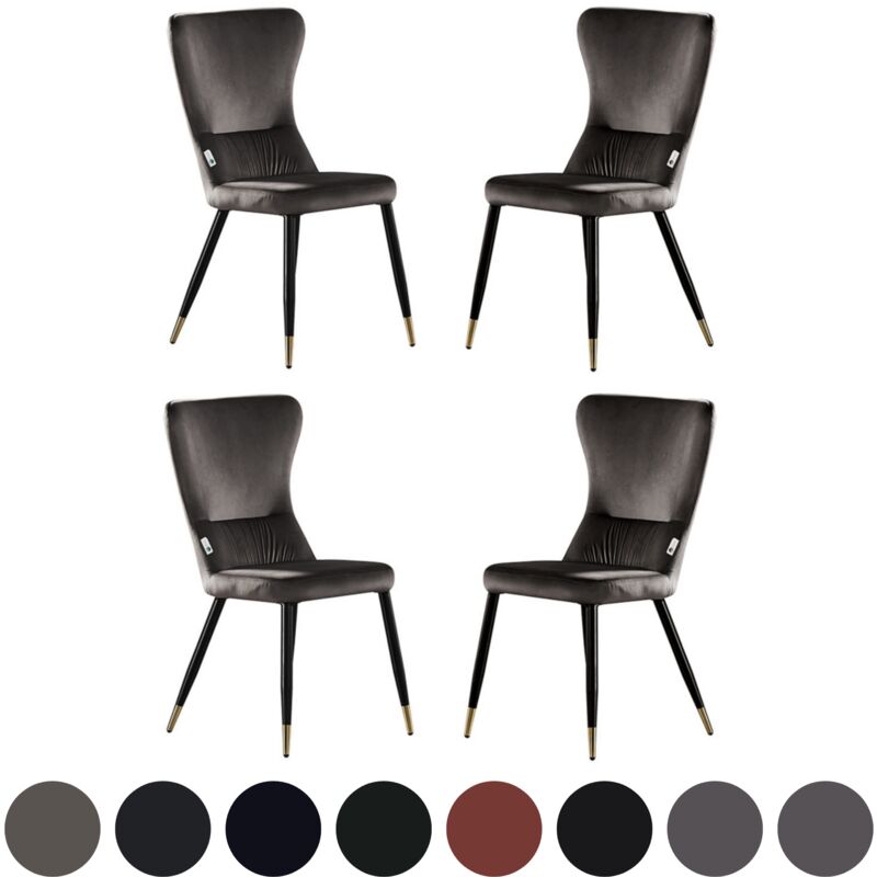 Life Interiors - Single New York lux Upholstered Dining Chair with Gold end Caps for Dining Room Kitchen - Dark Grey